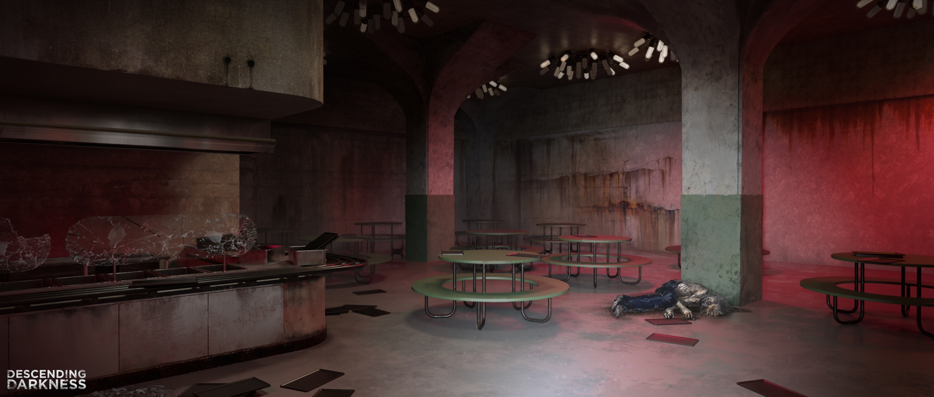 Nightfall cafeteria environment