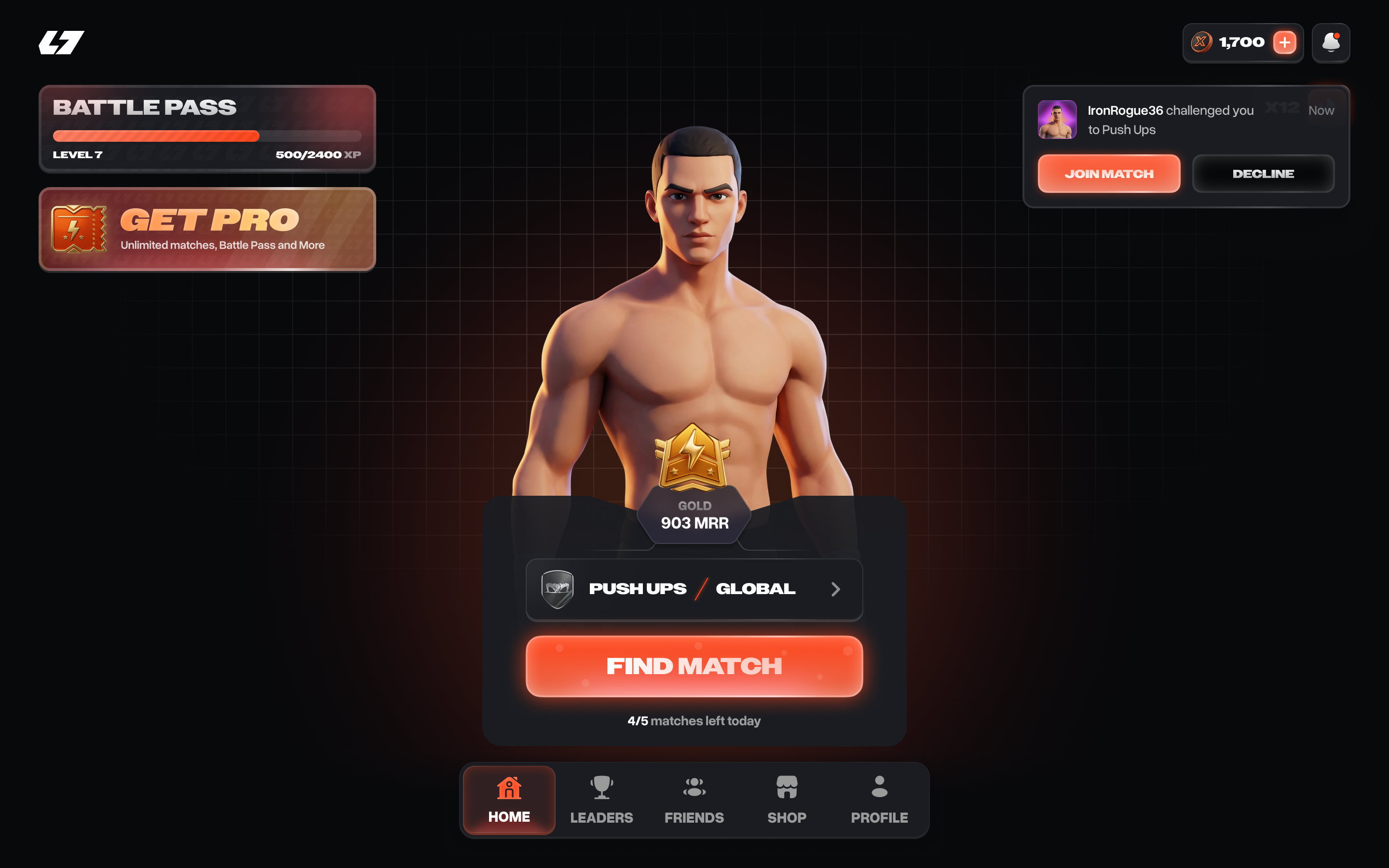 RepClash player model and mobile game screens