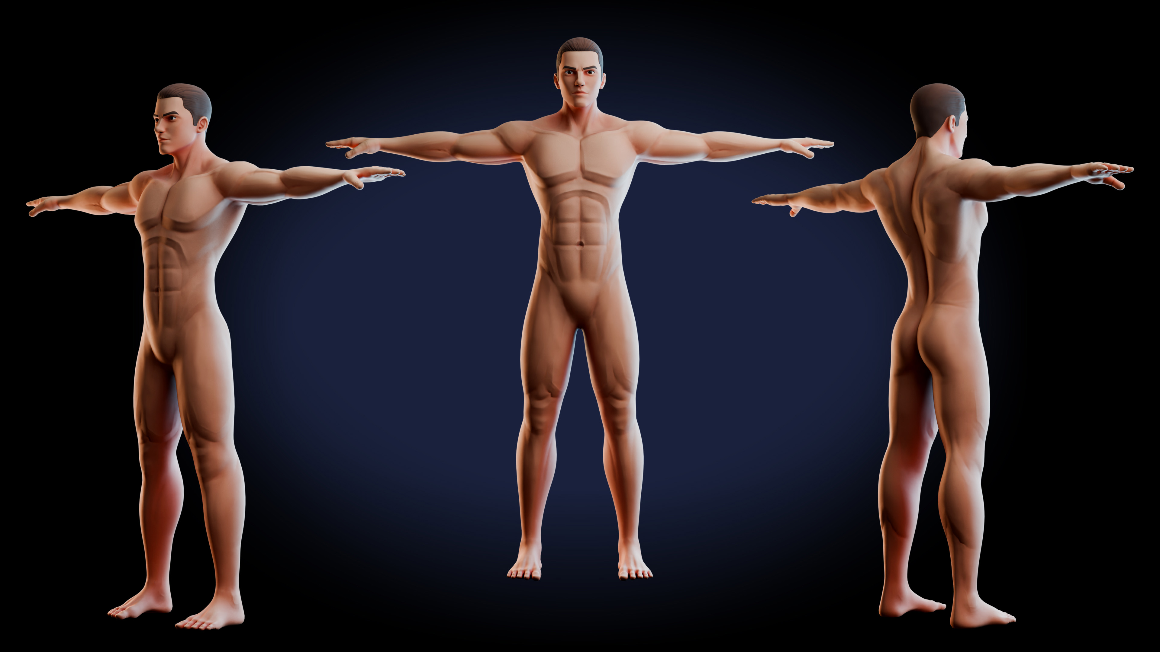 Final REPCLASH male player model shown from three angles
